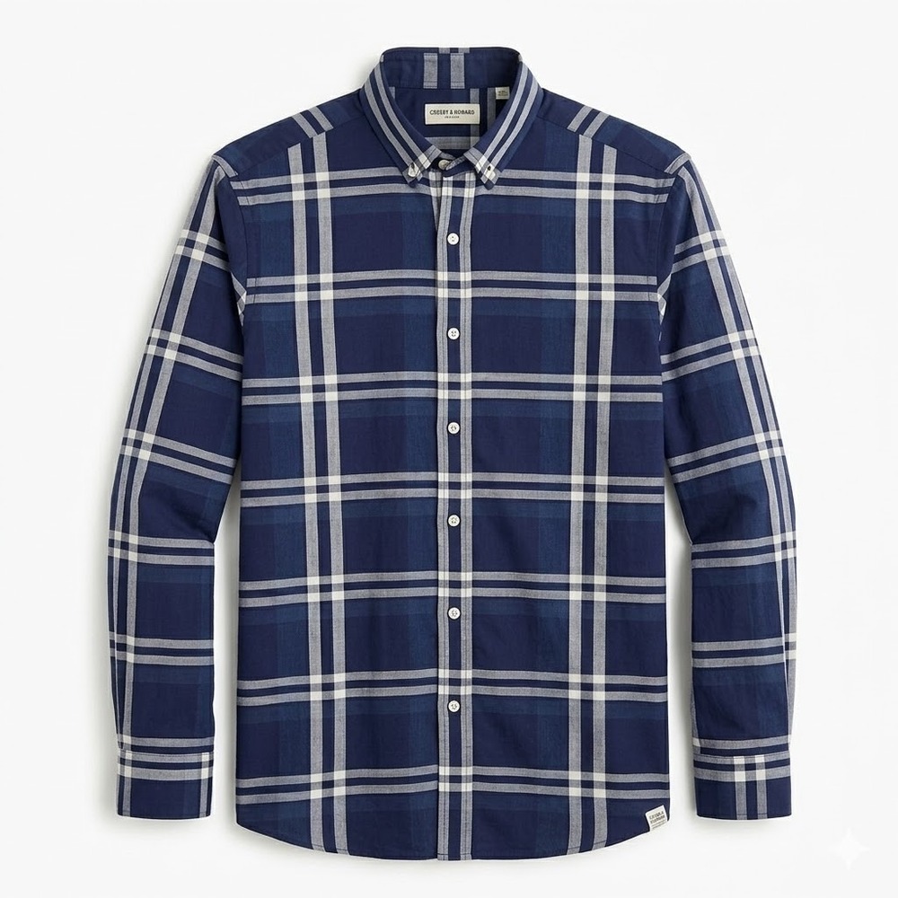 Crosby & Howard Mens XL Blue Plaid Stretch Cotton Button Down Long Sleeve Shirt